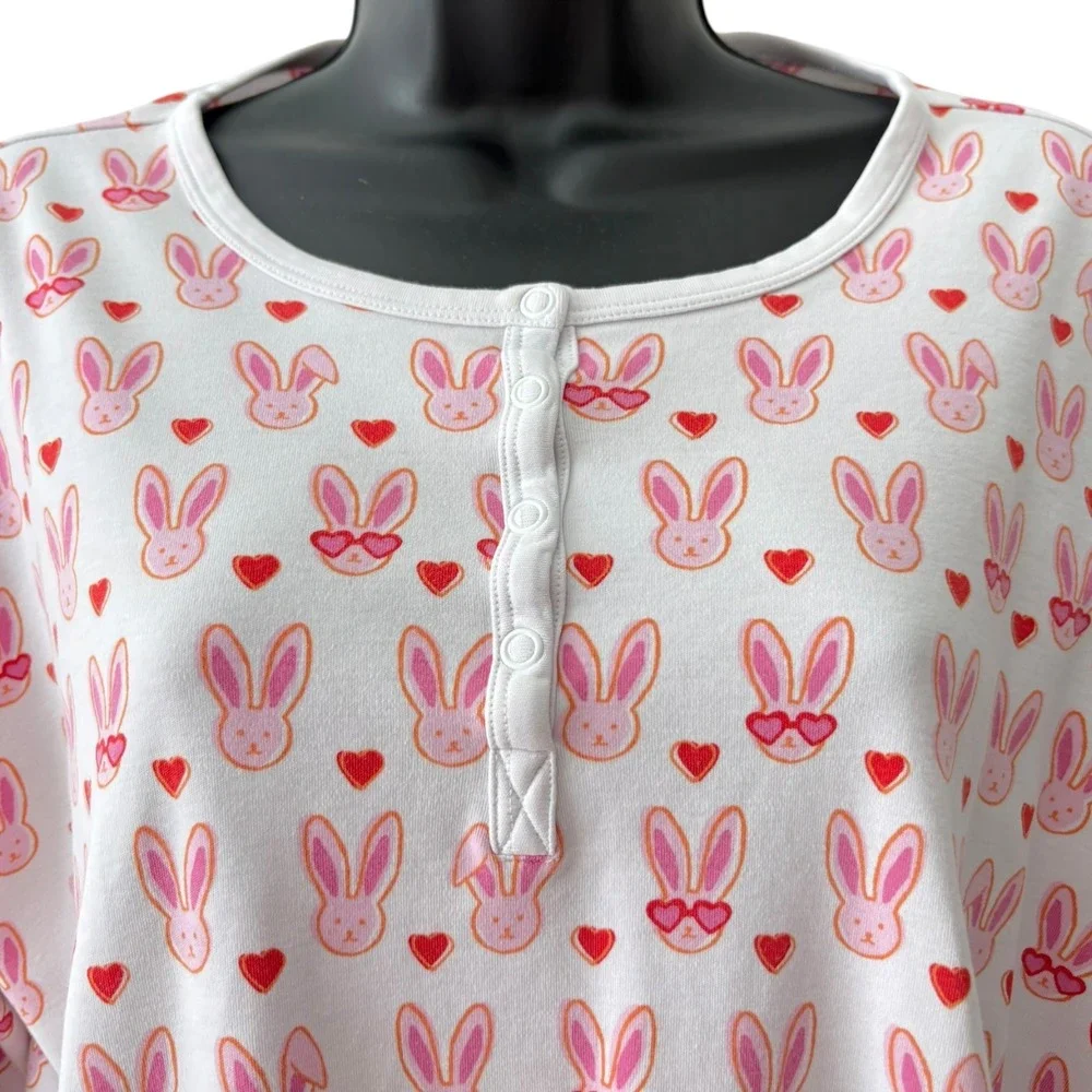 Roller Rabbit Lovestruck Bunny Heart Cotton Pajama Set XL Henley Top Pants - Picture 5 of 8